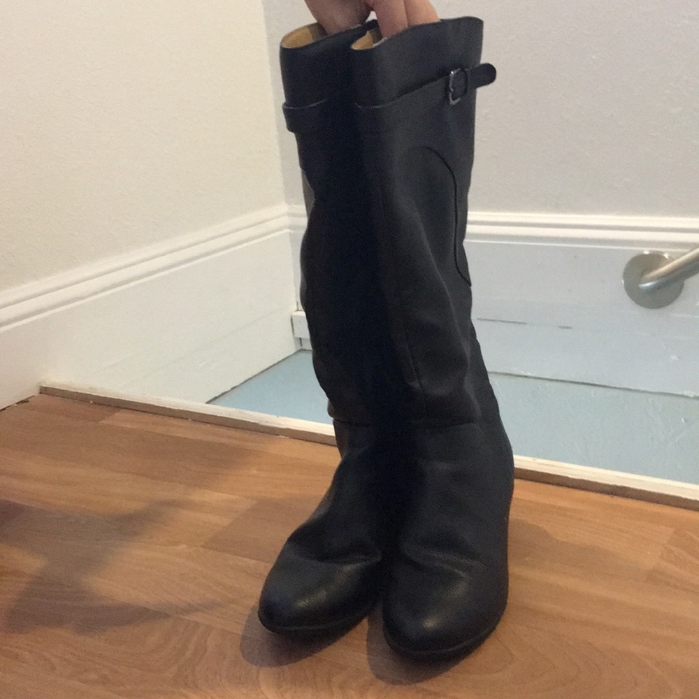 Black faux leather boots